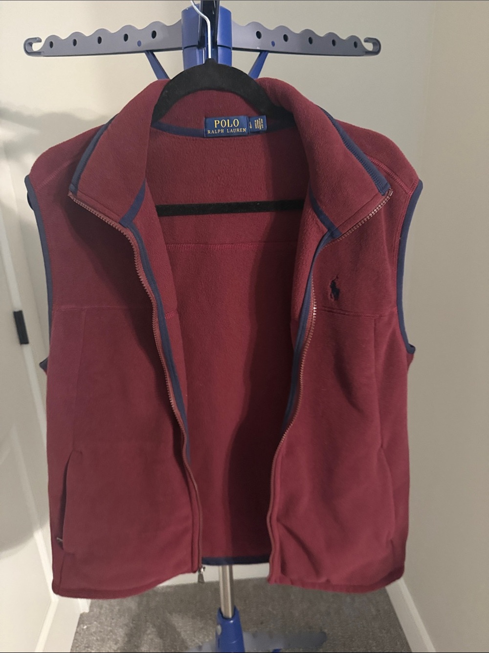 Polo by Ralph Lauren Burgundy Fleece Vest with Navy Trim